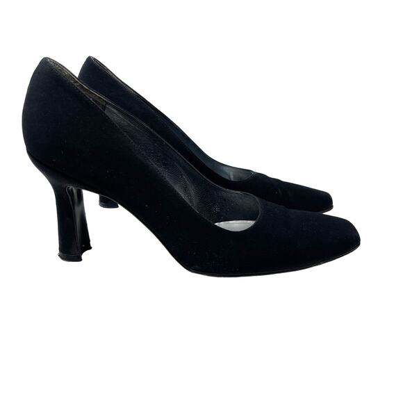 Stuart Weitzman 7 Black Scarlet Peau Du Soie Fabric Square Toe Pump Heel Vtg 90s - Picture 2 of 14
